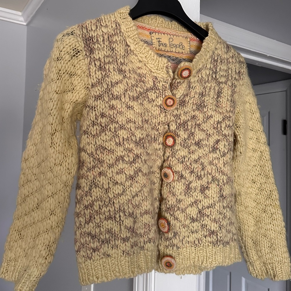 Free People Pink and Yellow Cardigan Sweater Nordic Style